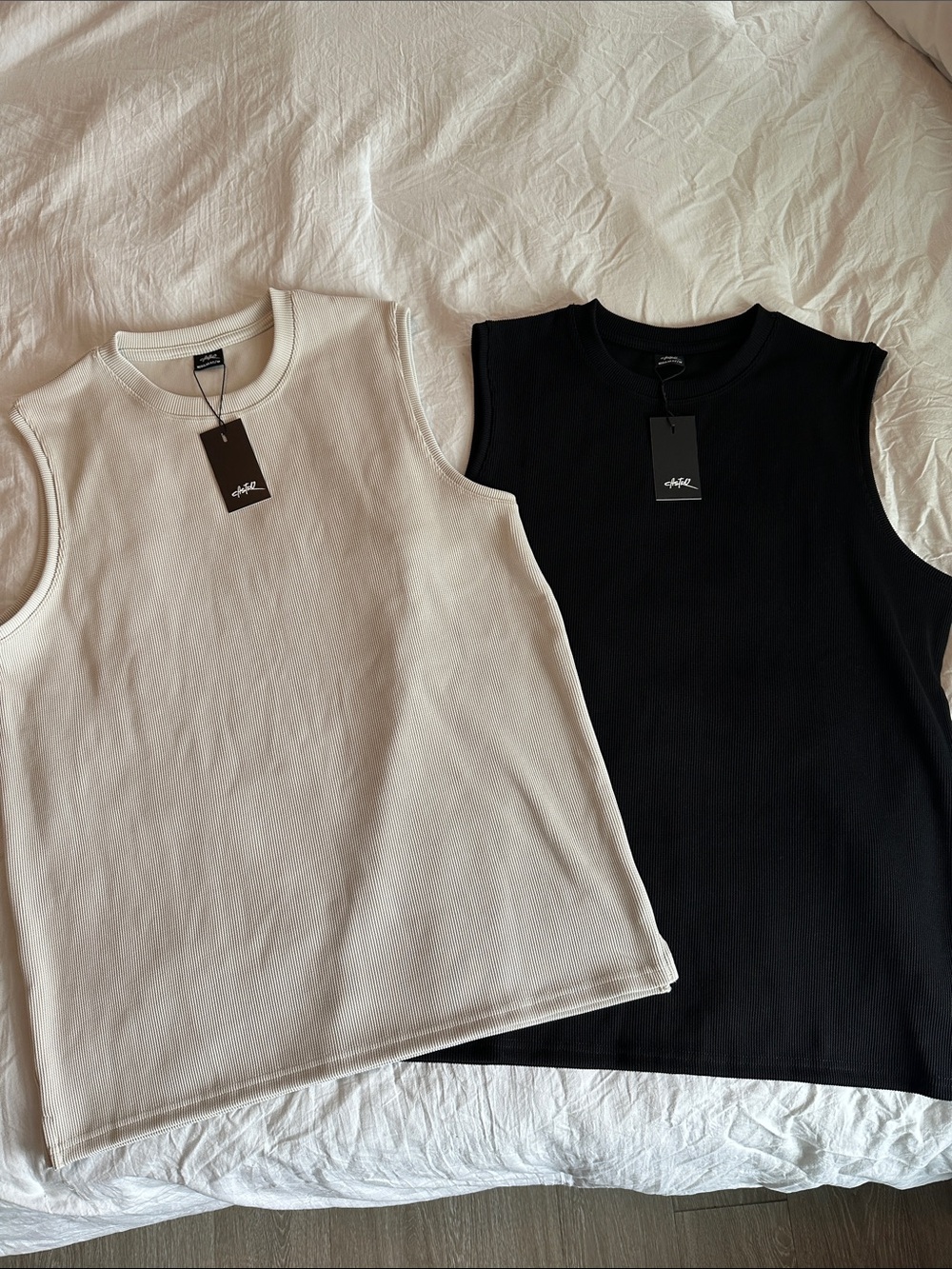 2 NWT Men's Oversized Crewneck Tank Top Cream and Black